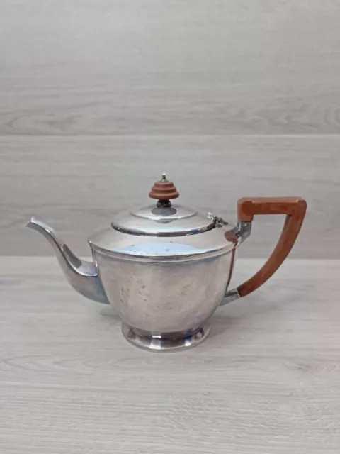 Antique Art Deco Mappin And Webb Tea Pot Silver Plated Wooden Handle