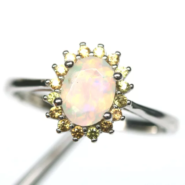 Non Chauffé Multicolore Opale & Jaune Bague Saphir 925 Argent Sterling Taille 9