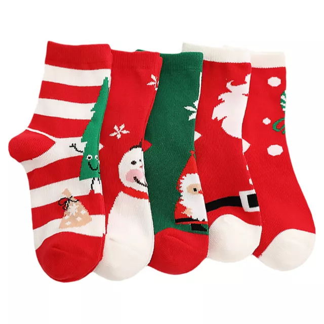 5 Pairs Christmas Socks Cotton Girl Child Infant Boy Kids Stocking