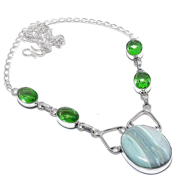 Imperial Jasper, Tsavorite Gemstone Handmade Gift Jewelry Necklace 18" g679