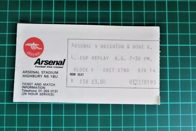 Used Ticket Stub Arsenal Vs Brighton - L Cup 4th Rd Replay - 13 Nov 1979