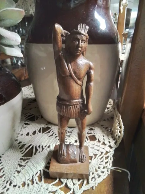 Vintage Hand Carved central American Wooden Statue Tribal Indian man 6 1/2" high