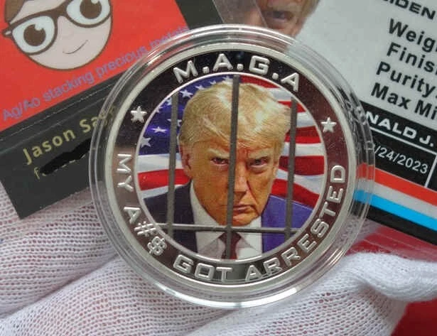 Rare 1 Tr oz .999 Silver Color Round Trump Mugshot MAGA My A** Got Arrested Joe