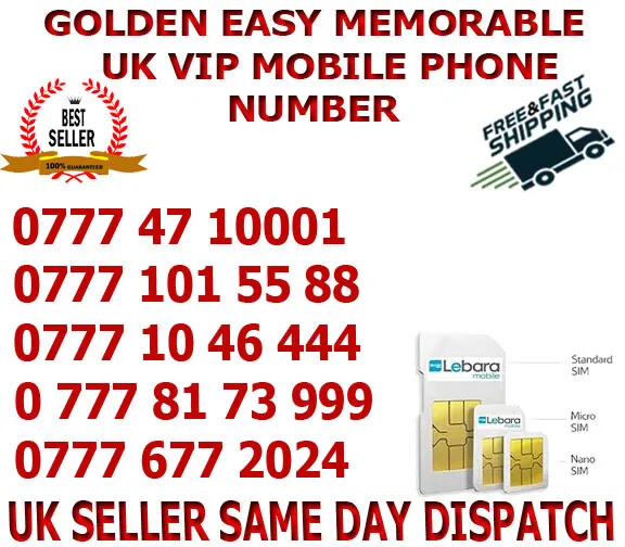 GOLDEN EASY MEMORABLE UK VIP MOBILE PHONE NUMBER  ( Lebara Network) ( B 40 )