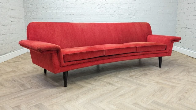 Mid-Century Swedish Red Velour 3 Seater 'Banana' Sofa by Johannes Andersen 1960s
