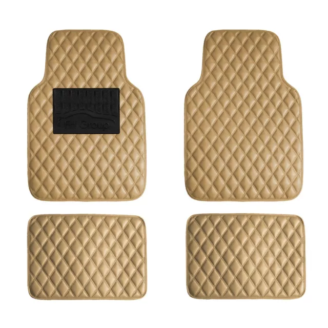 Universal Leather Floor Mats for Car Auto Diamond Pattern Beige