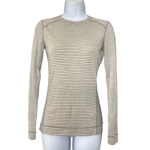 SMARTWOOL Merino 250 Pattern Crew Neck Base Layer Top Gray Sripe Women's XS