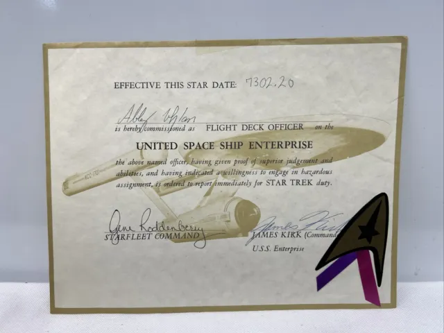 Vintage Circa 1990s Star Trek TOS USS ENTERPRISE Flight Deck Officer Certificate