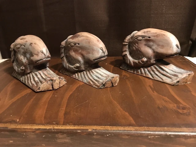 Antique Carved Wooden Rams (3pc) Architectural Salvage 6”X2.5”