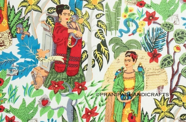 Indien Frida Kahlo Coton Imprimé de Luxe Blanc Doux Robe Faisant Tissu Par Yard