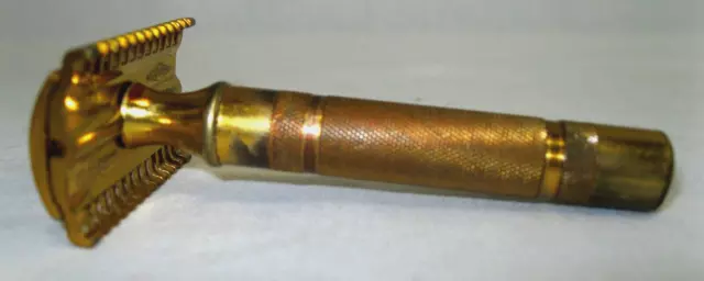 VTG. 1930s Gold Tone Gillette  Safety Razor REISSUE PATENT #17567 Made In USA