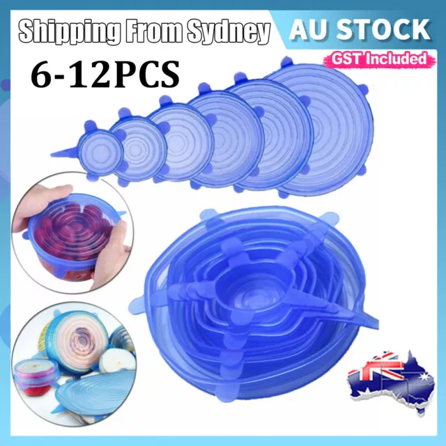 6-12PCS Stretch Reusable Silicone Food Saver Cover Seal Insta Lids Bowl Wraps AU