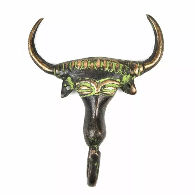 New  Key Holder for Wall  Antique Coat Rack Brass Wall Hooks Tribal Bull Face