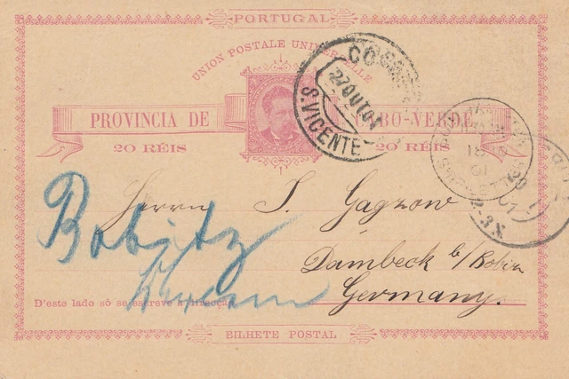 Saint Vincent 1901: Poost Porto Card Address Barbados To Dambeck/Berlin