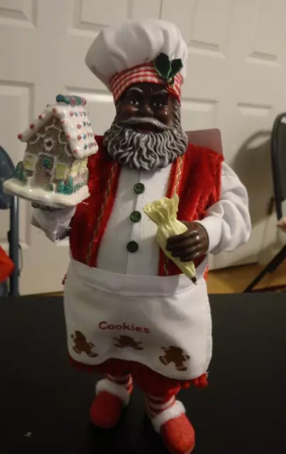 Merry Brite Santa Claus Chef Figurine 11" Holding Gingerbread Cookies House