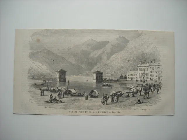 1860 Engraving. Italy. Come Port And Lake View.