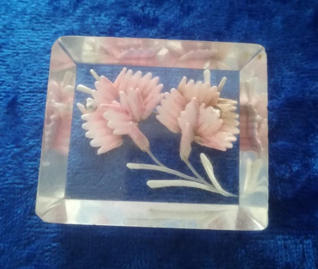 BROCHE PLEXIGLAS INCLUSION fleurs séchées 1960 EUR 12,00 - FR