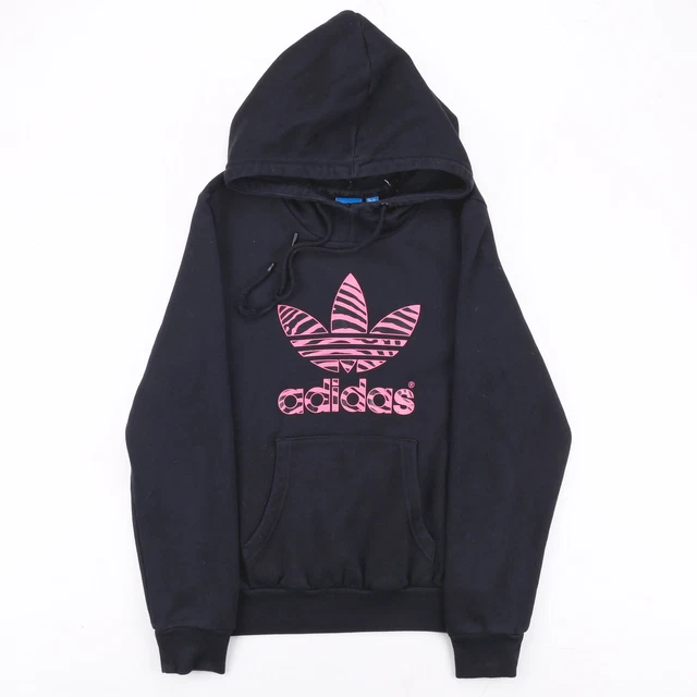 Felpa con cappuccio ADIDAS donna nera pullover semplice grande logo S