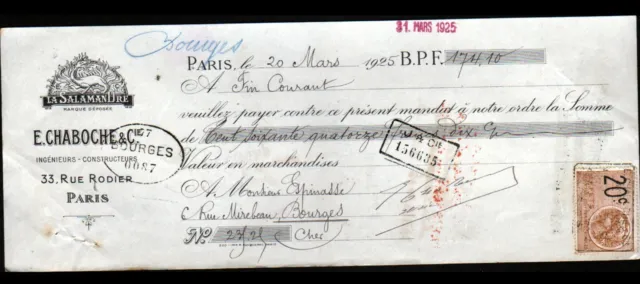 PARIS (IX°) Constructeur d'AUTOMOBILES & APPAREILS SALAMANDRE "CHABOCHE" en 1925