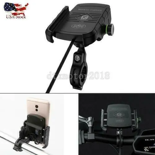 Motorcycle Universal GPS Cell Phone Handlebar Mount Holder Wireless USB Charger