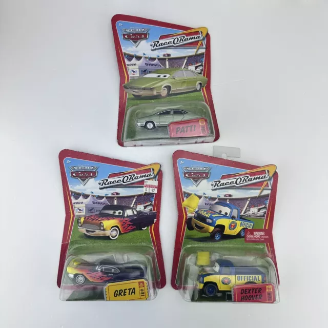 Lot Of 3 Disney Pixar The World of Cars Mattel Race O Rama Patti Greta Dexter