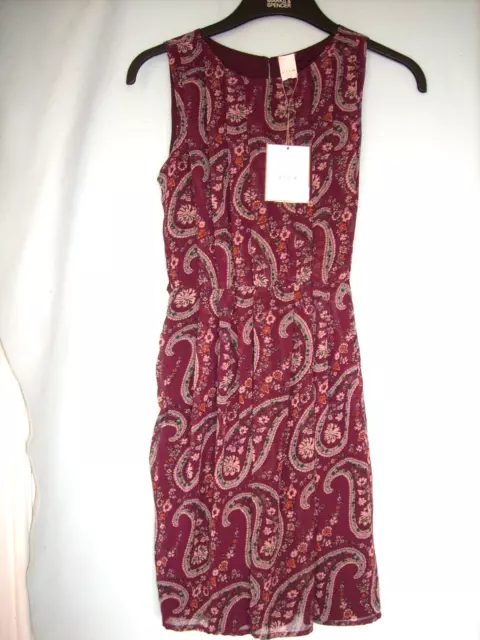 VILA burgundy fully lined paisley print dress - XS - Brand New