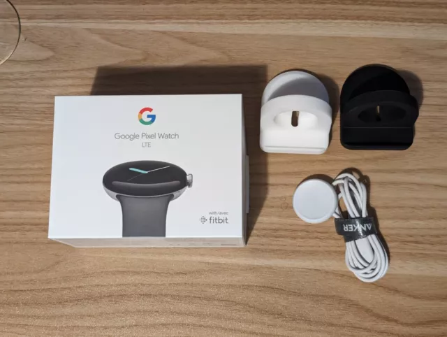 Google Pixel Watch 41mm Polished Silver Stainless Steel Case with Charcoal...
