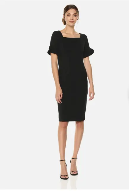 Donna Morgan Ruffle Sleeve Black Sheath Dress L85505 Size 10