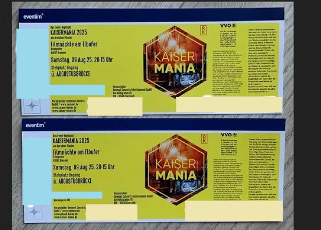 Eintrittspreise Kaisermania 2 TICKETS KARTEN Roland Kaiser Kaisermania Dresden Samstag 9.8.2025 EUR