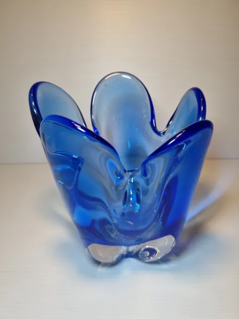 VINTAGE ITALIAN MURANO? ART GLASS VASE BLUE MID CENTURY MODERN - Read