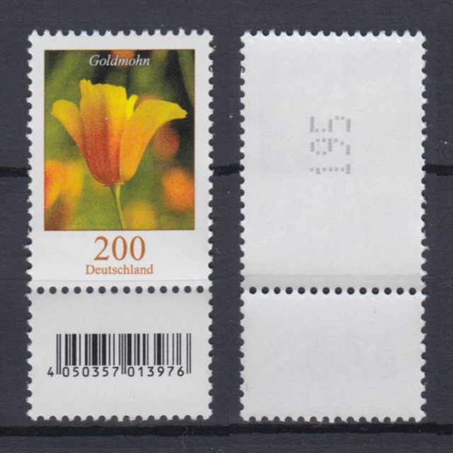 Bund 2568 EAN-Code unten RM mit ungerade Nummer Goldmohn 200 Cent postfrisch