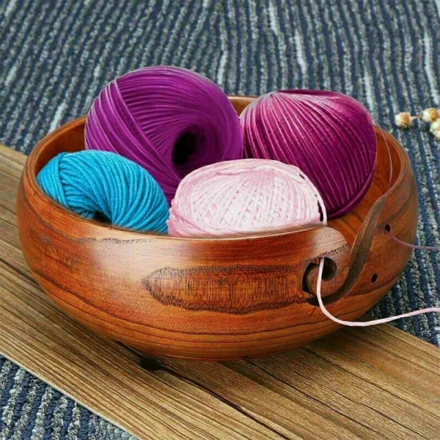 Wooden Yarn Bowl Wood Crochet Knitting Wool Tool Holder Organizer Storage Bowls