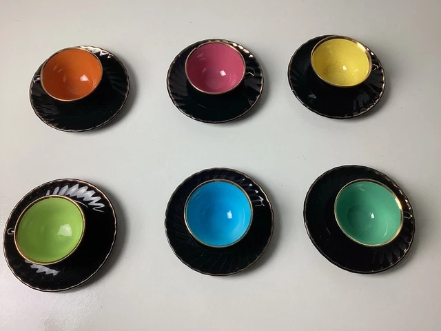 Coffret Vintage 6 Tasses à Café SALINS France - Collection Francie - Multicolore
