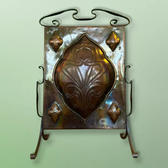 Art Nouveau Wrought Copper & Iron Fire Screen