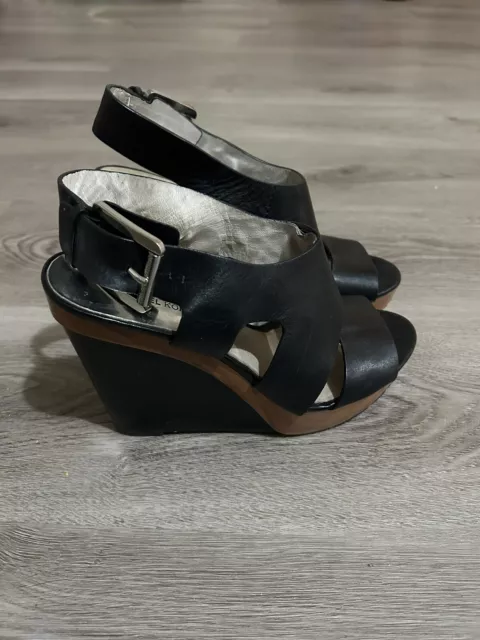 Michael Kors Carla Black Platform Wedge Sandal Size 8 “ Very Good Condition “