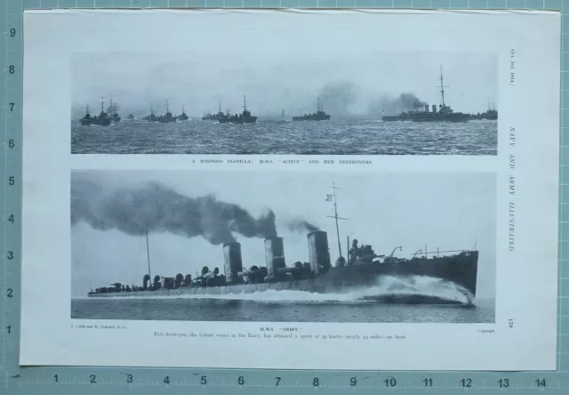 1914 Ww1 Print Torpedo Flotilla Hms Active ~ Hms Swift