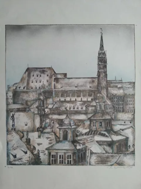 Ansicht Nürnberg Original Litho Brigitta Heyduck signiert Nr.78/100 Franken