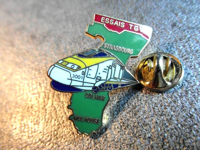 TGV - 513h Pin's Pins / beau et rare : thème TGV / MOTRICE TGV BLEUE ET ARGENT par DECAT