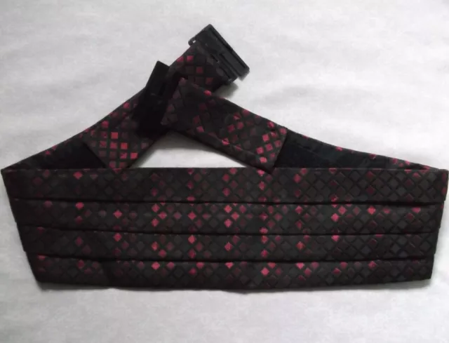 Cummerbund Mens Pleated Vintage Sash 1990s DARK RED BLACK UP TO 42" WAIST