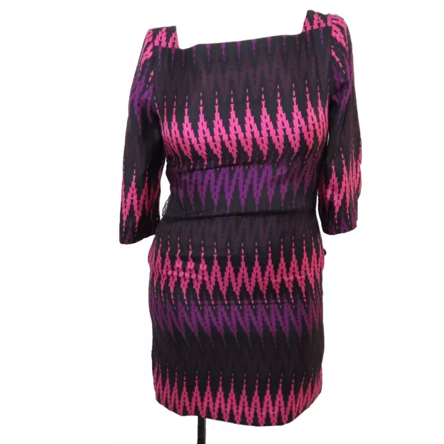 Milly Of New York Shift Dress Womens 6 Pink Purple Flame Stitch Silk Chevron