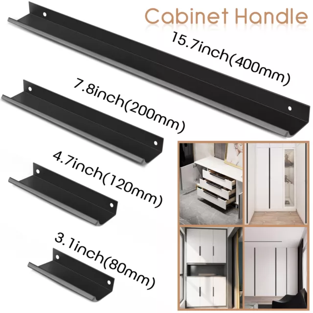 Black Modern Finger Edge Pull Kitchen Cabinet Door Handle Bar Back Mount Drawer