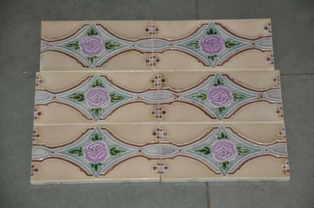 6 Pc Vintage Flower Design Embossed D.K Mark Ceramic Tiles,Japan