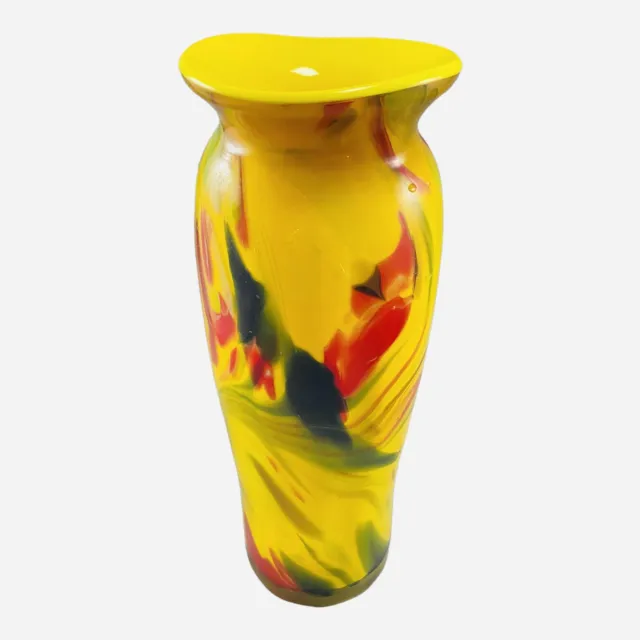 Art Glass Yellow Red Blue Green Table Vase Confetti Abstract Spatter Boho 12”