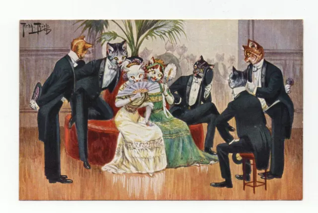 illustrateur Arthur THIELE . Le Bal . Chats humanisés  . Anthropomorphisme