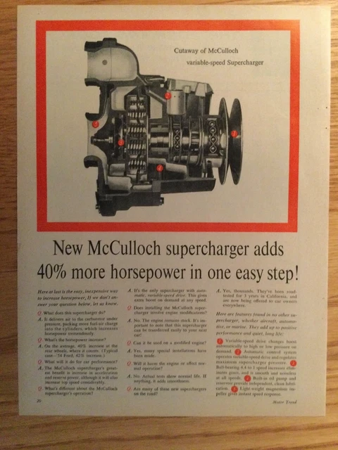 CHRY73 VINTAGE Original Advertisement 1955 McCulloch Supercharger Dec 1954