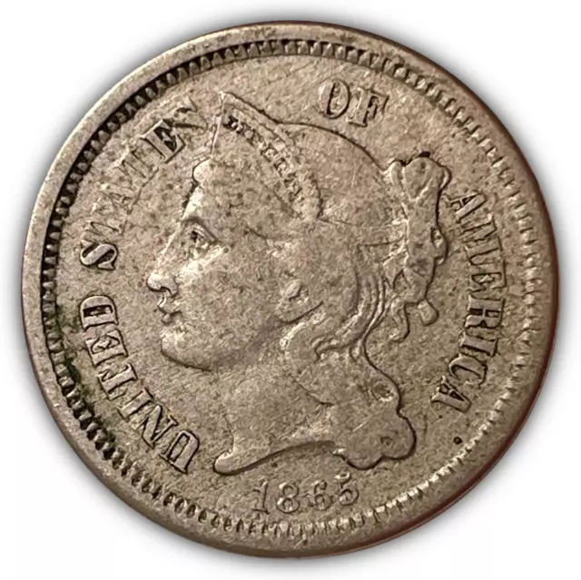 1865 Three Cent Nickel Extremely Fine XF Coin #5799