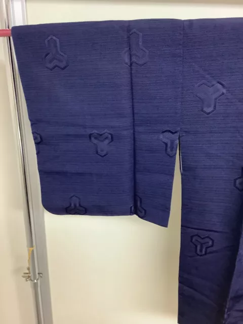 Japanese Vintage Kimono MICHIYUKI COAT Navyblue embroidery Height 33.46inch used 6