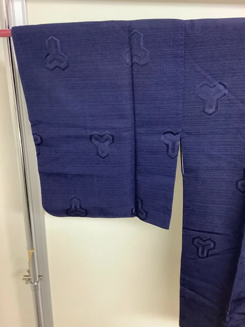Japanese Vintage Kimono MICHIYUKI COAT Navyblue embroidery Height 33.46inch used 6