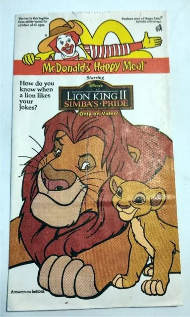 The Lion King 2-McDonald's Happy Meal Sack-With Brochure That Came Attached-1998