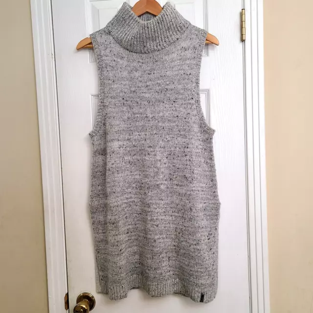 Woolrich Womens Sleeveless Turtleneck Sweater Tunic Vest Gray Longline Size M